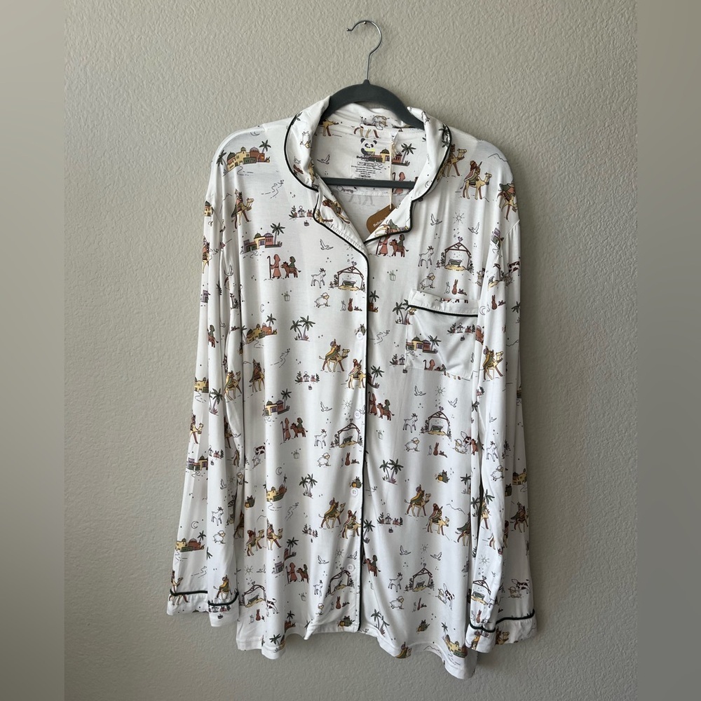 Bellabu Bear Holy Night Bamboo Men's Button Up Pajama Top Men's Size XXL NWT - Picture 3 of 15